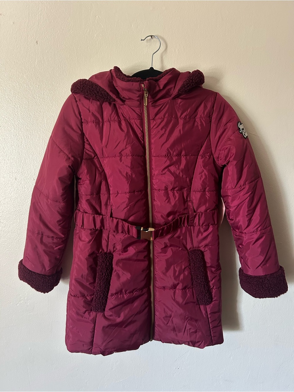 Juicy Couture Girls' Wine Red Puffer Coat with Hood